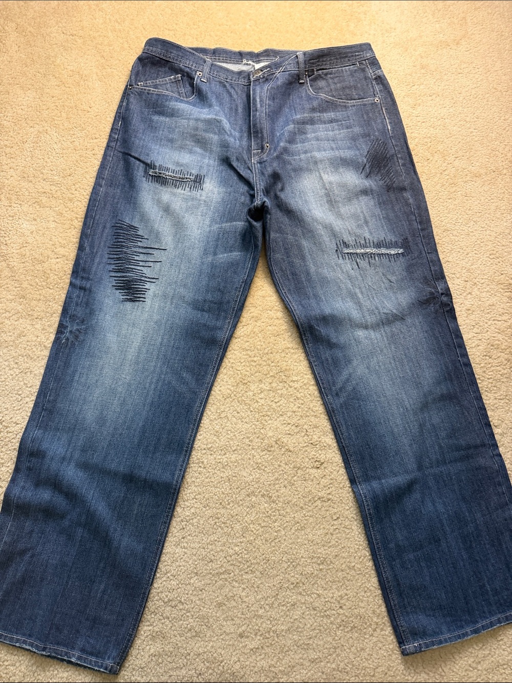 Relaxed Fit Men’s Distressed Jeans - Blue